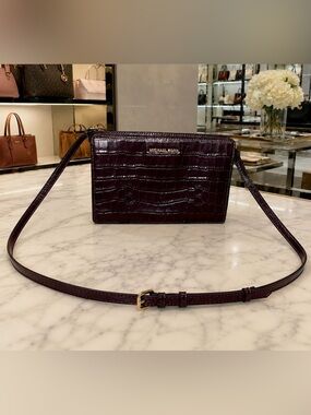 Michael Kors Crocodile Embossed Leather Crossbody Clutch | Burgundy
